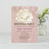 Floral Elegant Pink Birthday Uitnodiging (Staand voorkant)