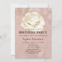Floral Elegant Pink Birthday Uitnodiging