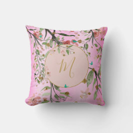 Floral Elegant Pink Gold Chinoiserie Monogram Kussen