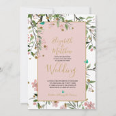 Floral Elegant Pink Gold Chinoiserie Wedding Kaart (Achterkant)