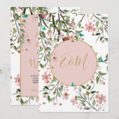 Floral Elegant Pink Gold Chinoiserie Wedding Kaart (Voorkant / Achterkant)
