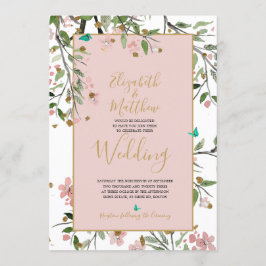 Floral Elegant Pink Gold Chinoiserie Wedding Kaart