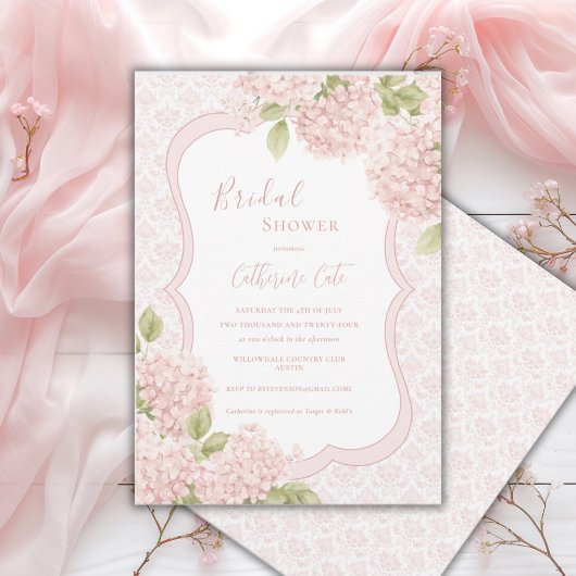 Floral Elegant Pink Hydrangea Bridal Shower  Kaart