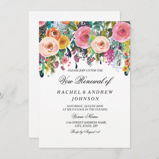 Floral Elegant Pink Peach Vow Renewal Income Kaart (Voorkant / Achterkant)