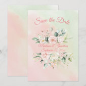 Floral Elegant Pink Waterverf Script Name Weddensc Save The Date (Voorkant / Achterkant)