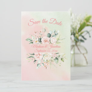 Floral Elegant Pink Waterverf Script Name Weddensc Save The Date