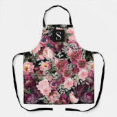  Floral Elegant Pioen Monogrammed Schort (Voorkant)