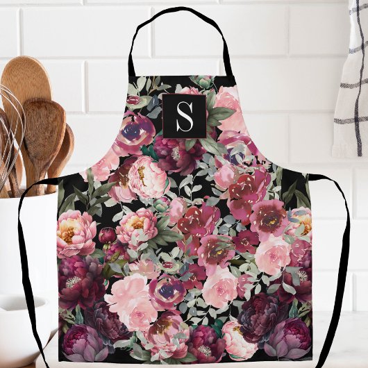  Floral Elegant Pioen Monogrammed Schort