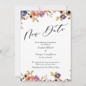 Floral Elegant Postponed Wedding New Date Card Kaart (Voorkant)