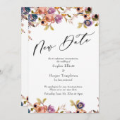 Floral Elegant Postponed Wedding New Date Card Kaart (Voorkant / Achterkant)