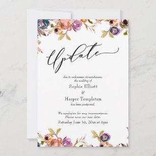 Floral Elegant Postponed Wedding Update Card Kaart
