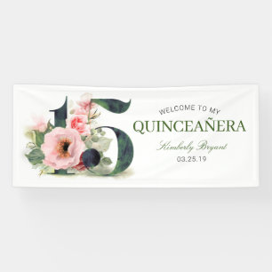 Floral Elegant Quinceanera 15e verjaardag Spandoek