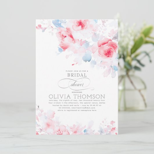 Floral Elegant Romantisch Stoffig Blauw Vrijgezell Kaart (Staand voorkant)