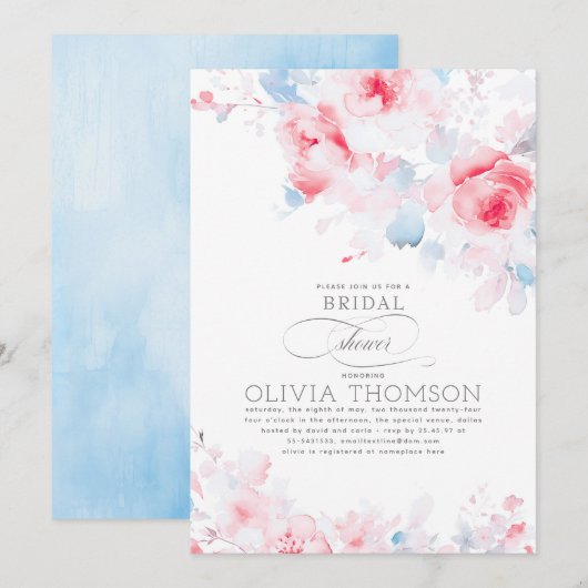 Floral Elegant Romantisch Stoffig Blauw Vrijgezell Kaart (Voorkant / Achterkant)