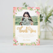 Floral Elegant Roos Tulp Roze Foto Bedankkaart (Staand voorkant)