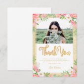 Floral Elegant Roos Tulp Roze Foto Bedankkaart (Voorkant / Achterkant)