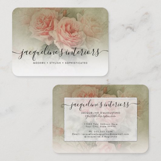 Floral Elegant Roses Sage Foliage Visitekaartje (Voorkant / Achterkant)