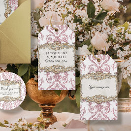 Floral Elegant Roze en Wit Gouden Bruid Cadeaulabel