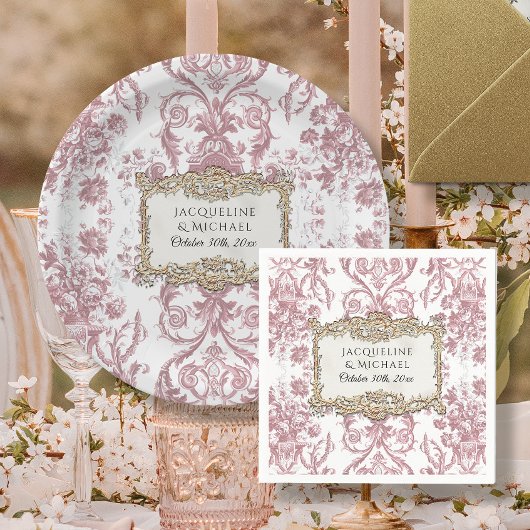 Floral Elegant  Roze en Wit Gouden Bruid Servet
