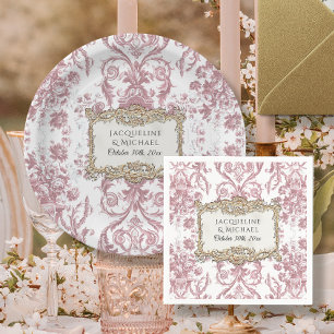 Floral Elegant  Roze en Wit Gouden Bruid Servet