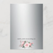 Floral Elegant Roze Rozen Zilver Bruiloft Receptie Informatiekaartje (Achterkant)