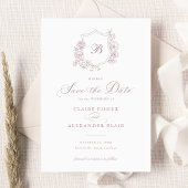 Floral Elegant Rozen Crest Monogram Save the Date Kaart