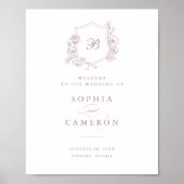 Floral Elegant Rozen Monogram Crest Welkomstbord Poster (Voorkant)