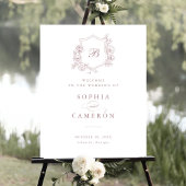 Floral Elegant Rozen Monogram Crest Welkomstbord Poster