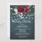 Floral elegant rustiek bordeaux marine baby shower kaart (Voorkant)