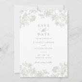 Floral Elegant Salie Groen Save the Date Kaart (Voorkant)