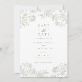 Floral Elegant  Salie Groen Save the Date Kaart