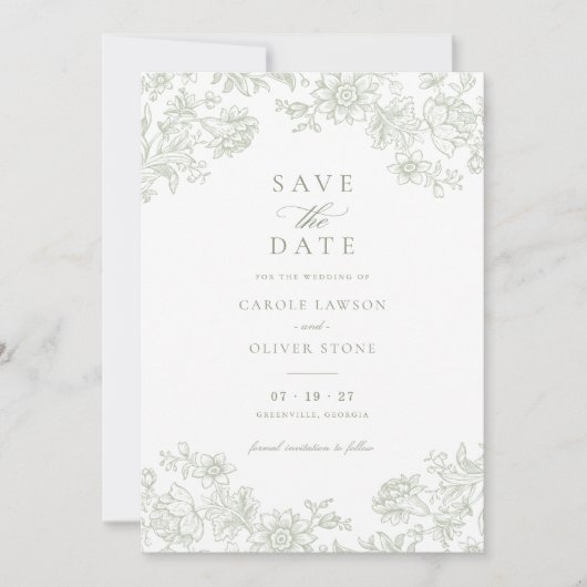 Floral Elegant Salie Groen Save the Date Kaart (Voorkant)