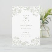 Floral Elegant Salie Groen Save the Date Kaart (Staand voorkant)