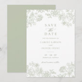 Floral Elegant Salie Groen Save the Date Kaart (Voorkant / Achterkant)