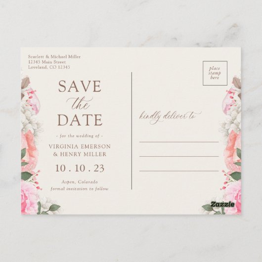 Floral Elegant Save the Date Briefkaart (Achterkant)