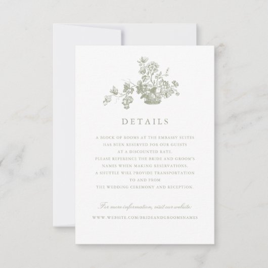 Floral  Elegant Script bruiloft details Kaart (Voorkant)