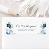 Floral Elegant Script Dusty Blue Retour Adres Etiket (Insitu)