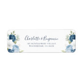 Floral Elegant Script Dusty Blue Retour Adres Etiket (Voorkant)