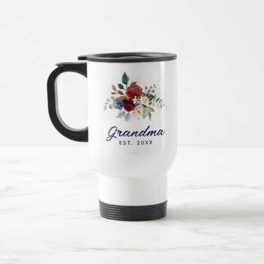 Floral Elegant Script Grandma Custom Reisbeker (Links)