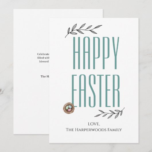 Floral Elegant Script Pasen Familie Paasei Feestdagenkaart (Voorkant / Achterkant)