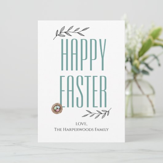 Floral Elegant Script Pasen Familie Paasei Feestdagenkaart (Staand voorkant)