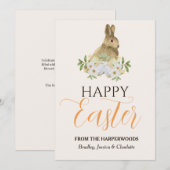 Floral Elegant Script Pasen Familie Paashaas Feestdagenkaart (Voorkant / Achterkant)