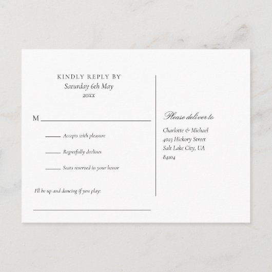 Floral Elegant Script Song Request RSVP Briefkaart (Achterkant)