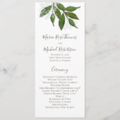 Floral Elegant Simple Wedding Ceremony Leaves Programmakaart (Voorkant)