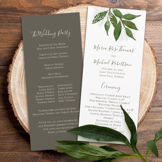 Floral Elegant Simple Wedding Ceremony Leaves Programmakaart