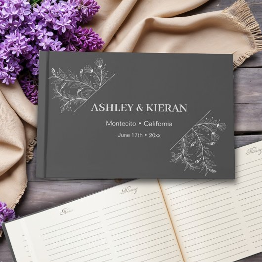 Floral Elegant Smoke Grey Wedding Gastenboek