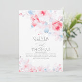 Floral Elegant Stoffig Blauw en Roze Bruiloft Kaart (Staand voorkant)