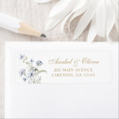 Floral Elegant Stoffig Blauw Goud Retouradres Etiket (Insitu)