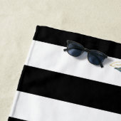 Floral Elegant Stripes Naam Roze Black White Strandlaken (In situ)