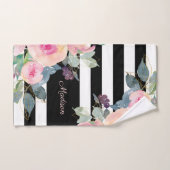 Floral Elegant Stripes Roze Zwart wit Handdoek (Handdoek)